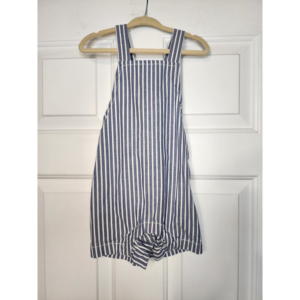 Tea Collection Blue & White Striped Boys Overalls Shortalls Size 12/18 months